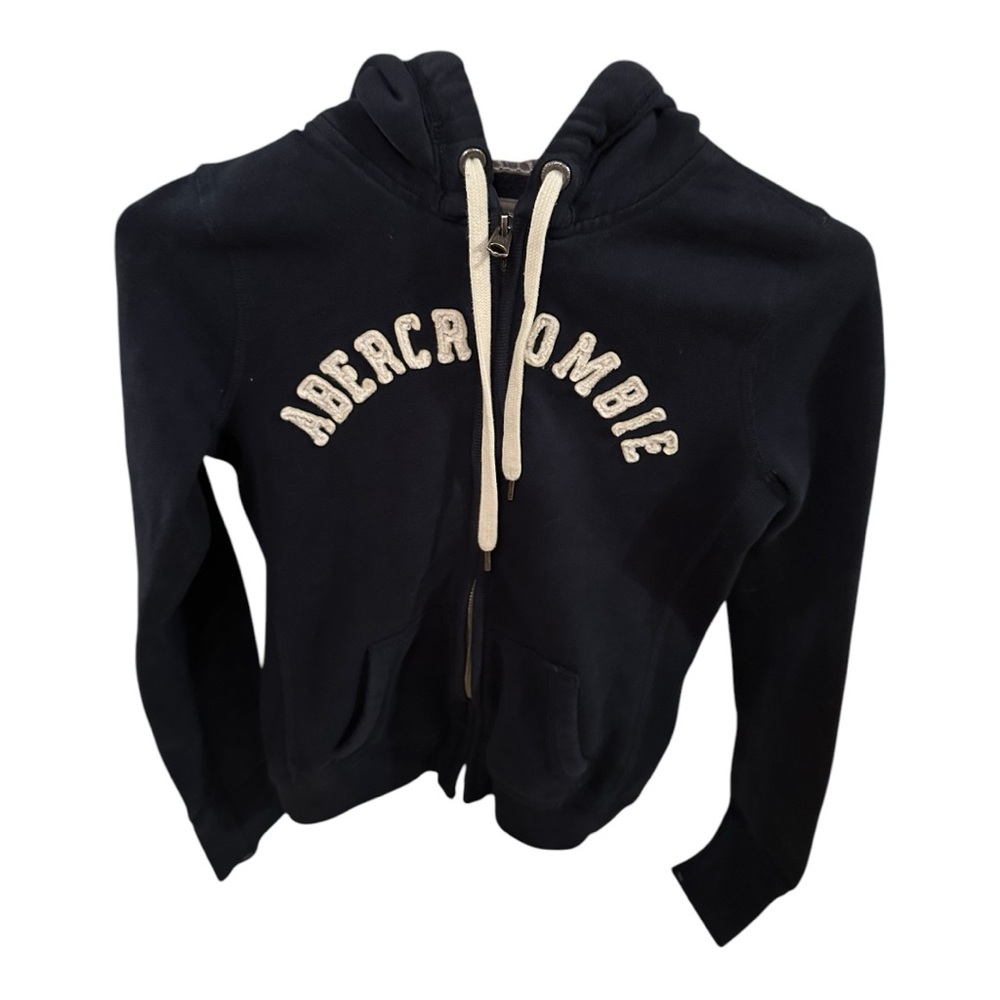 Abercrombie Black Hoodie with White Logo and Gray Thermal Lined Hood